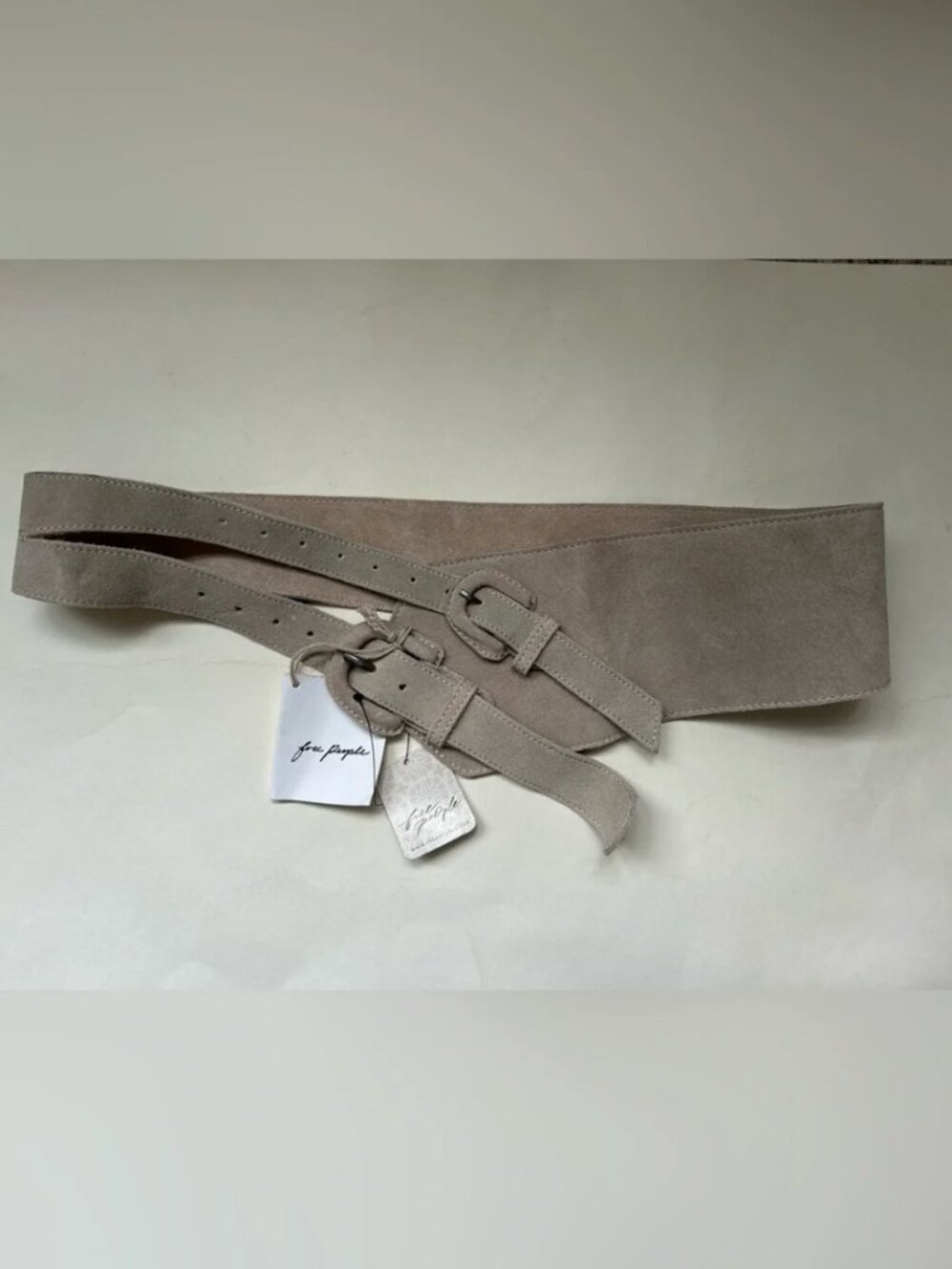 Free People NWT Leather Suede Linen Neutral Hip Double buckle Belt size M/L